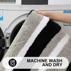 Rugs&Mats-Microfiber Striped Bathroom Rugs-Black