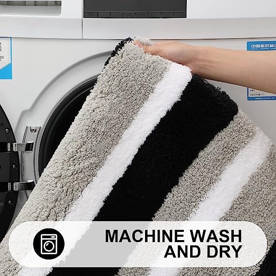 Rugs&Mats-Microfiber Striped Bathroom Rugs-Black