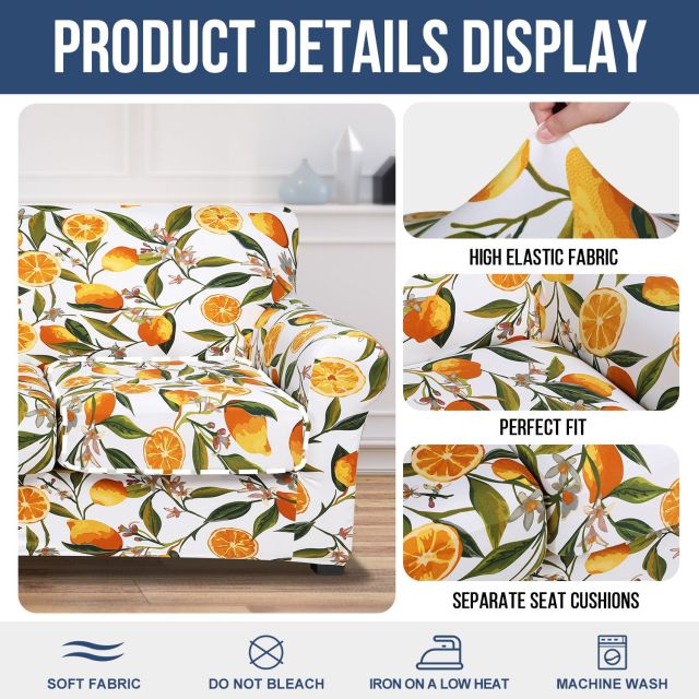 Slipcover-Floral Pattern Printed Sofa Slipcovers-Orange