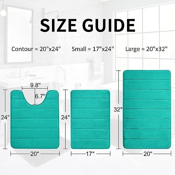 Rugs&Mats-Memory Foam 3 Pieces Bathroom Rug-Peacock Green