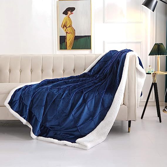 Blanket-Microfiber Lightweight Plush Reversible Throw Blanket-Navy