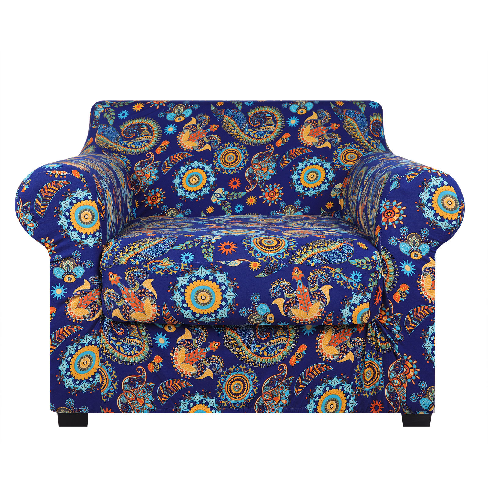 Slipcover-Floral Pattern Printed Sofa Slipcovers-Blue&yellow
