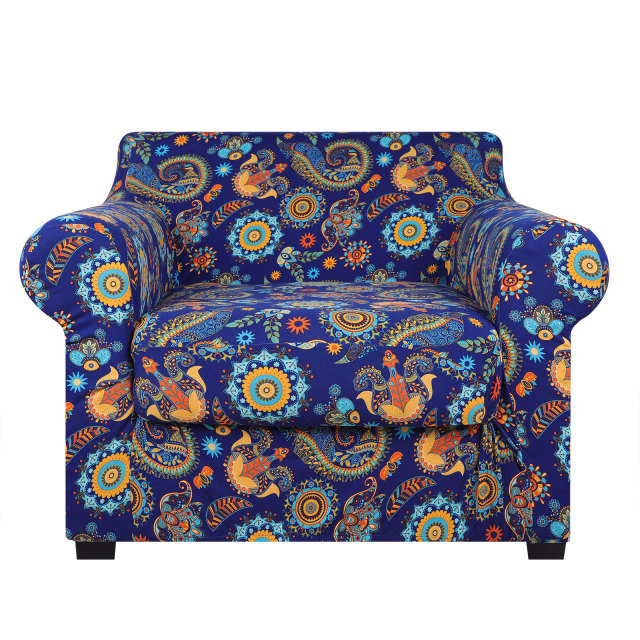Slipcover-Floral Pattern Printed Sofa Slipcovers-Blue&yellow