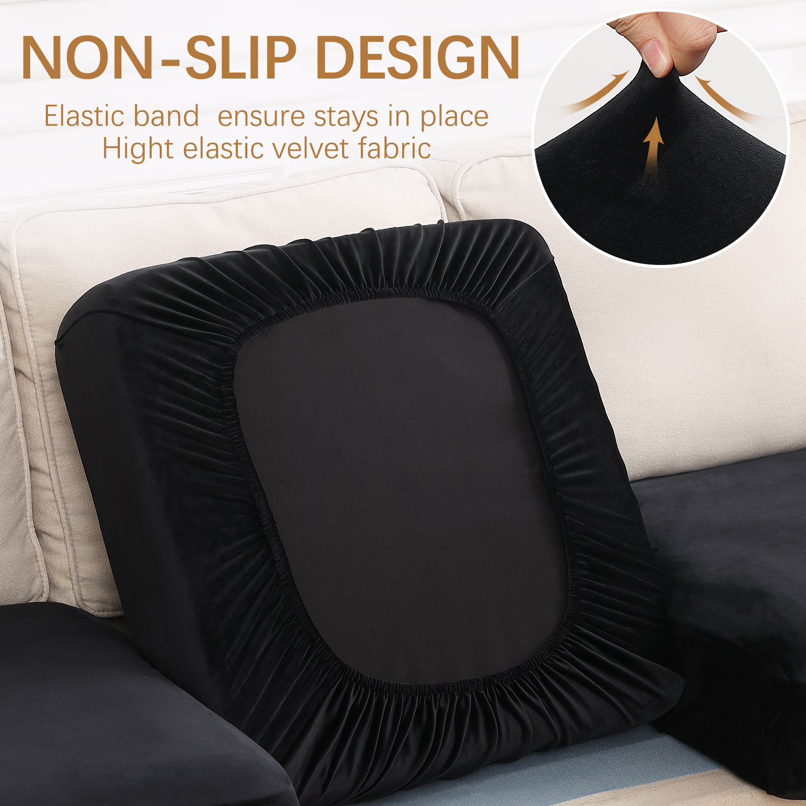 Velvet Stretch Couch Cushion Covers-Black