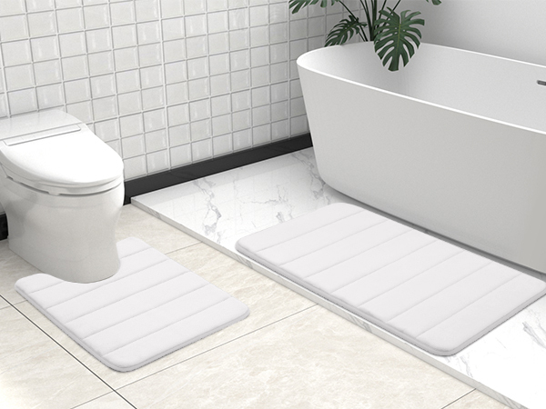 Rugs&Mats-Memory Foam 3 Pieces Bathroom Rug-White