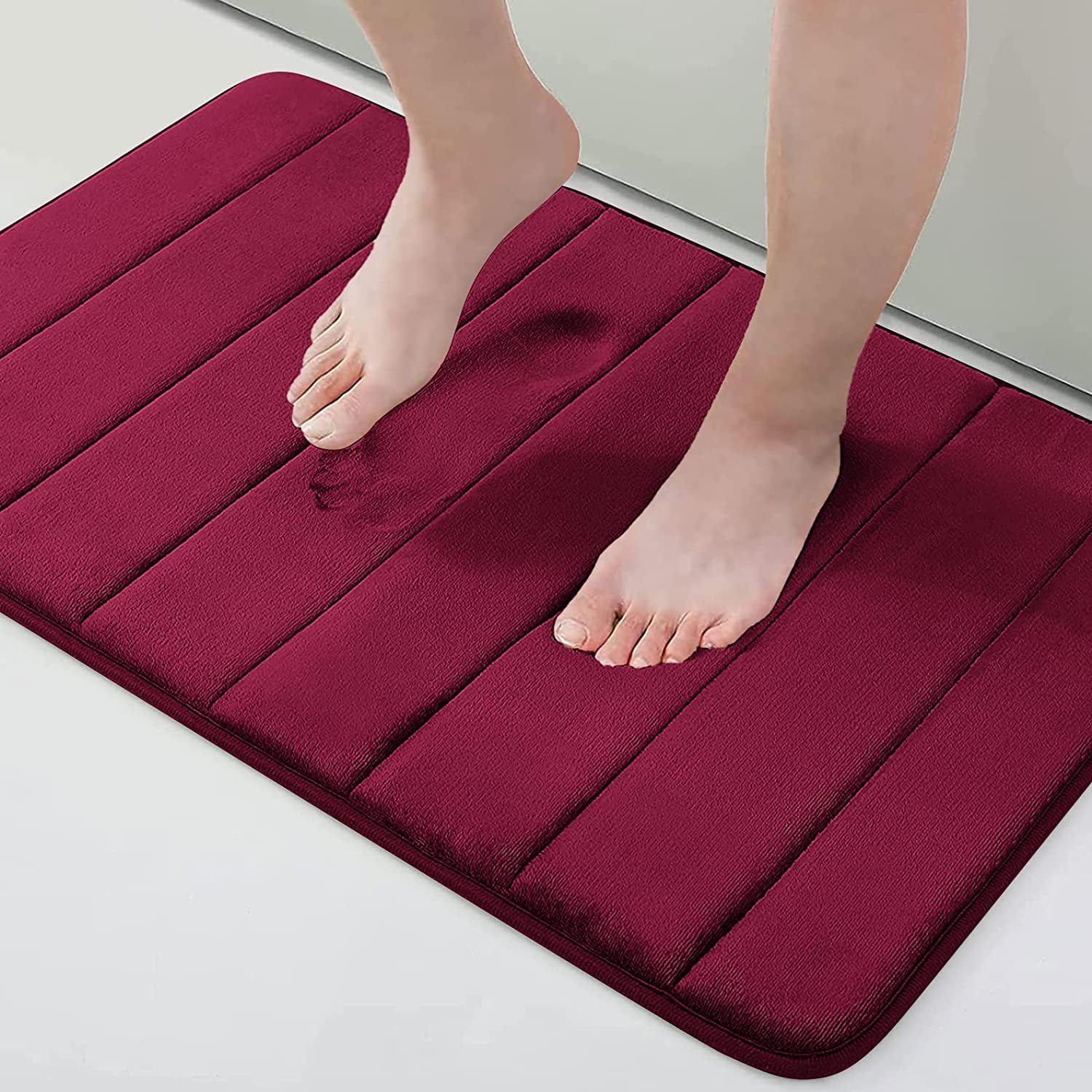 Rugs&Mats-Memory Foam 3 Pieces Bathroom Rug-Wine Red