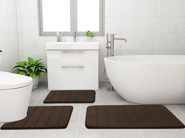 Rugs&Mats-Memory Foam 3 Pieces Bathroom Rug-Coffee