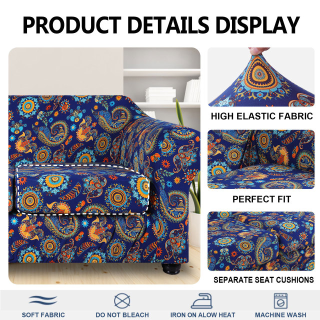 Slipcover-Floral Pattern Printed Sofa Slipcovers-Blue&yellow