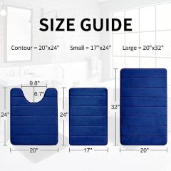 Rugs&Mats-Memory Foam 3 Pieces Bathroom Rug-Navy Blue