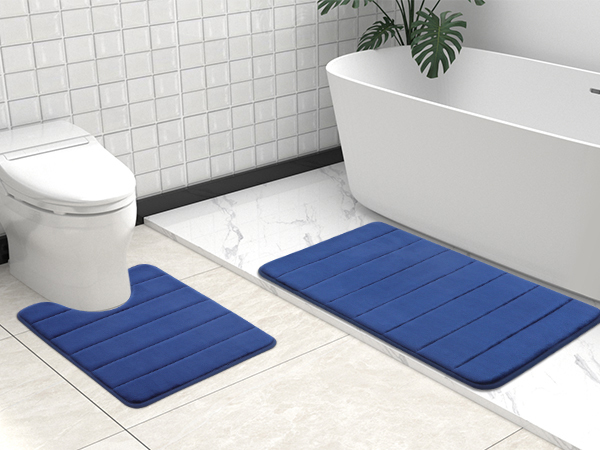 Rugs&Mats-Memory Foam 3 Pieces Bathroom Rug-Navy Blue