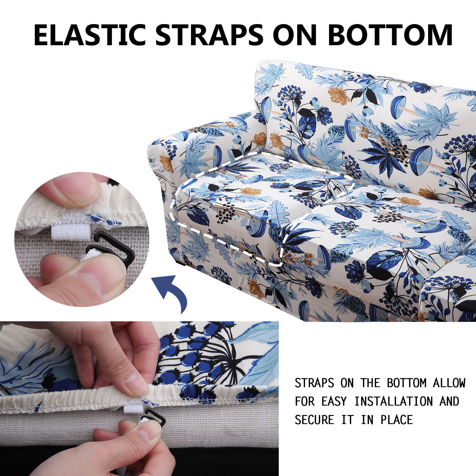 Slipcover-Floral Pattern Printed Sofa Slipcovers-Beige&blue