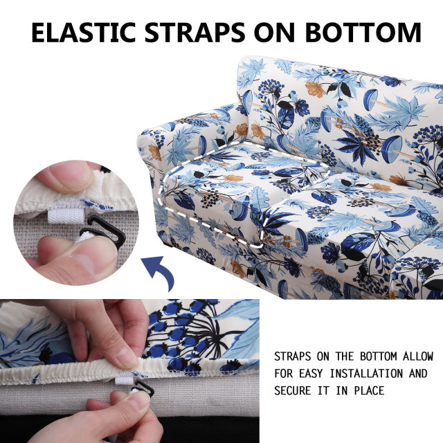 Slipcover-Floral Pattern Printed Sofa Slipcovers-Beige&blue