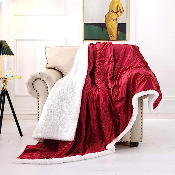 Blanket-Microfiber Lightweight Plush Reversible Throw Blanket-Burgundy