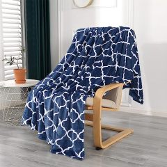 Blanket-Microfiber Lightweight Plush Reversible Throw Blanket-Navy Blue and White