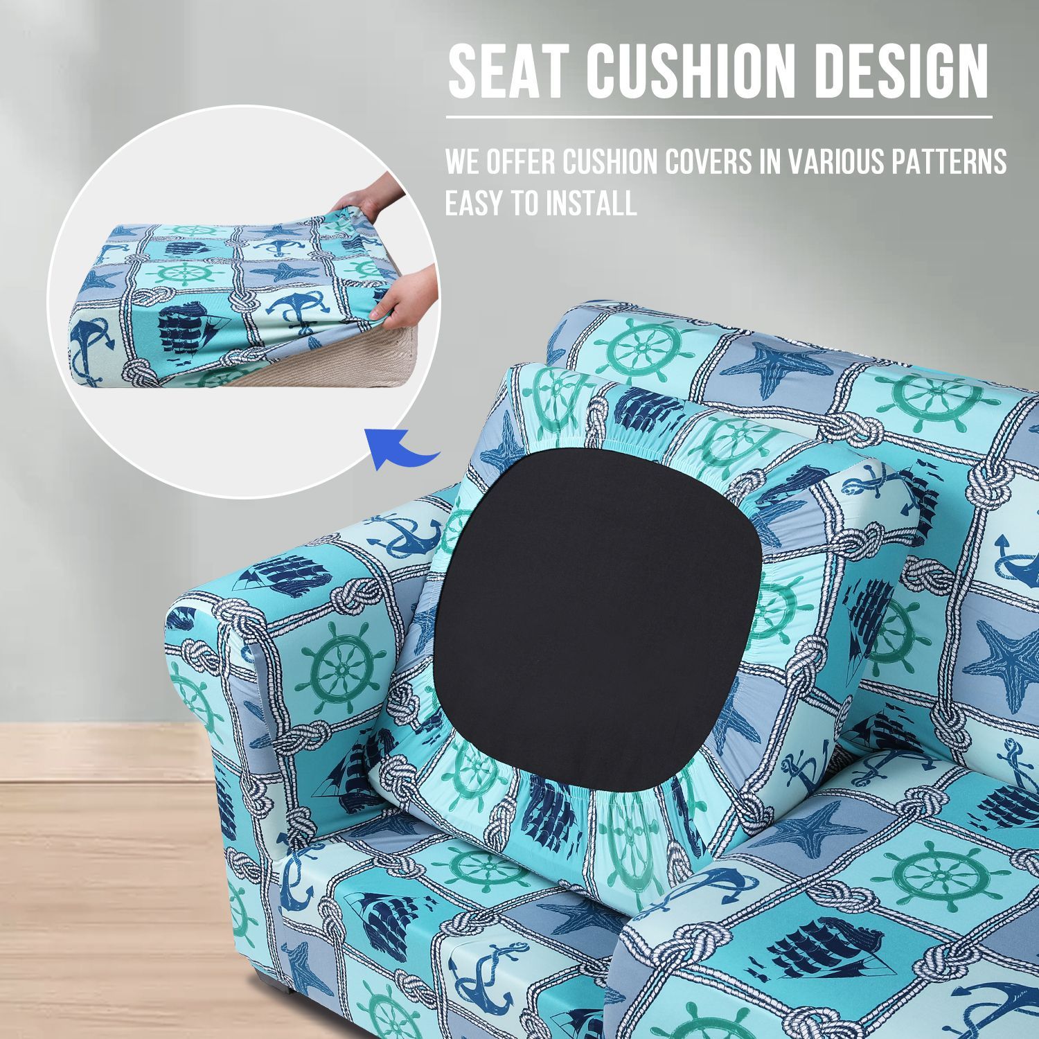 Slipcover-Floral Pattern Printed Sofa Slipcovers-Light Blue