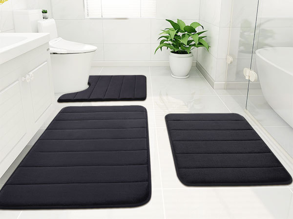 Rugs&Mats-Memory Foam 3 Pieces Bathroom Rug-Black