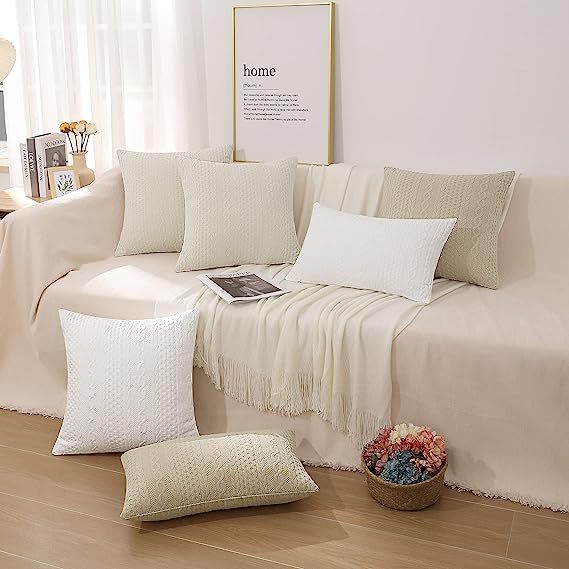 Raised Twisted Rope Pattern Pillow Covers-White