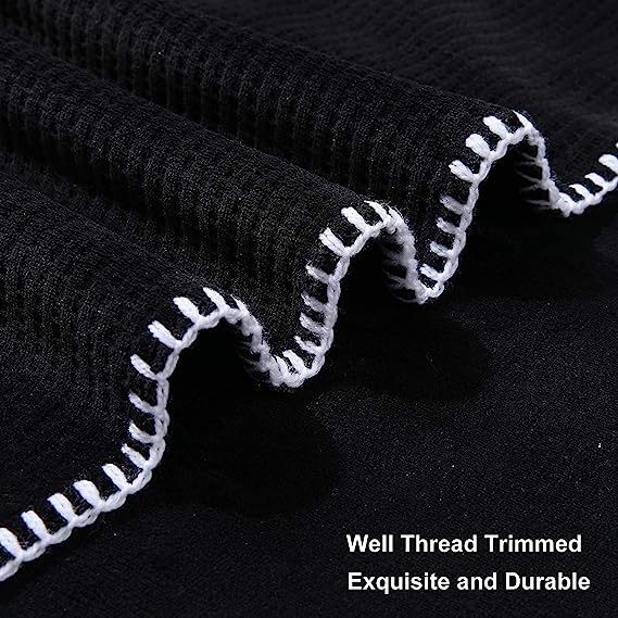 Blanket-Microfiber Lightweight Plush Reversible Throw Blanket-Black waffle