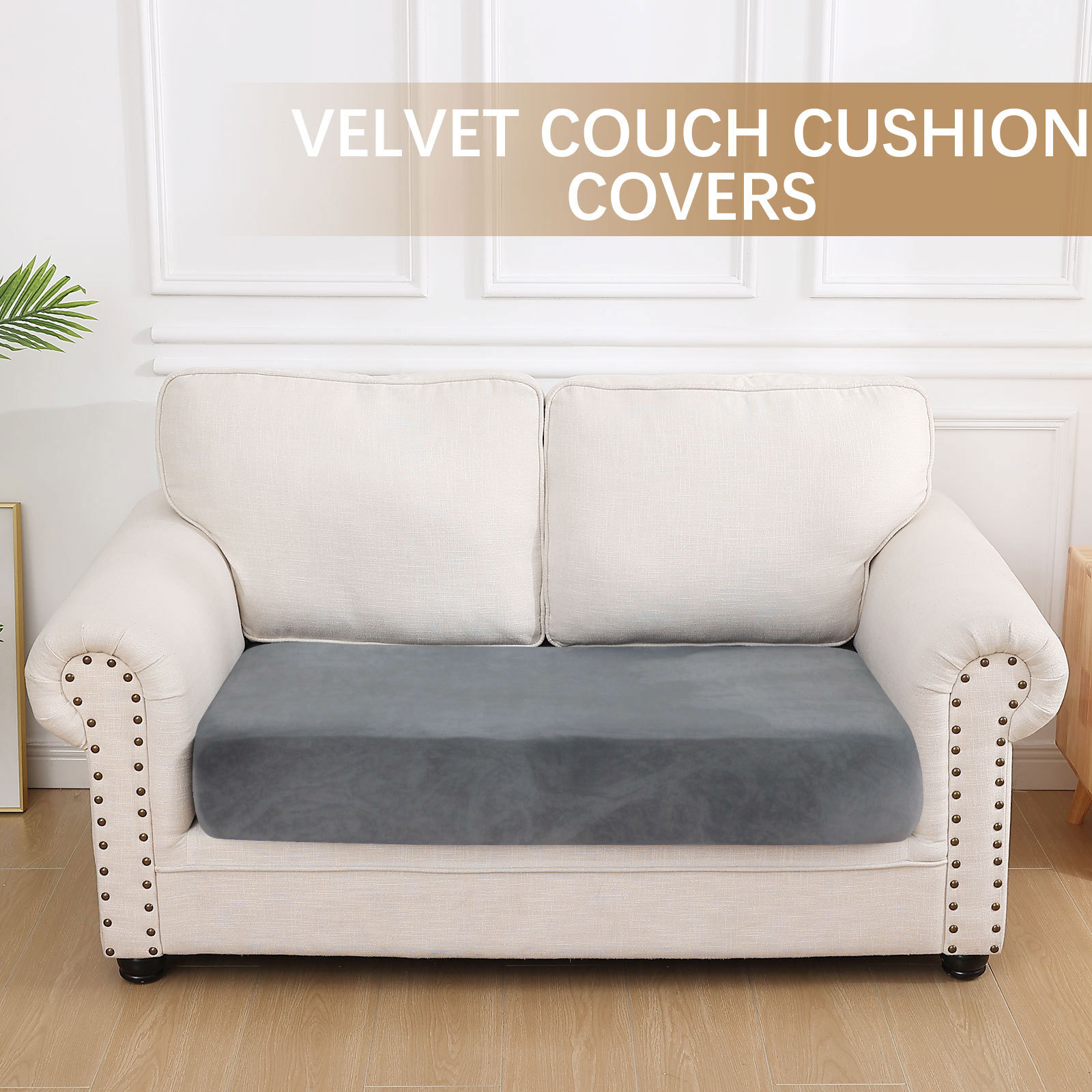 Velvet Stretch Couch Cushion Covers-Grey