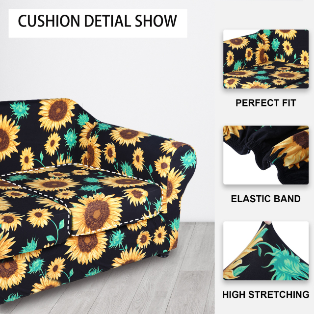 Slipcover-Floral Pattern Printed Sofa Slipcovers-Black&yellow
