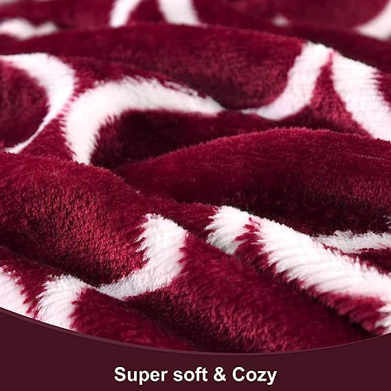 Blanket-Microfiber Lightweight Plush Reversible Throw Blanket-Burgundy and White