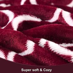 Blanket-Microfiber Lightweight Plush Reversible Throw Blanket-Burgundy and White