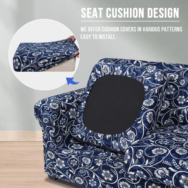 Slipcover-Floral Pattern Printed Sofa Slipcovers-Blue