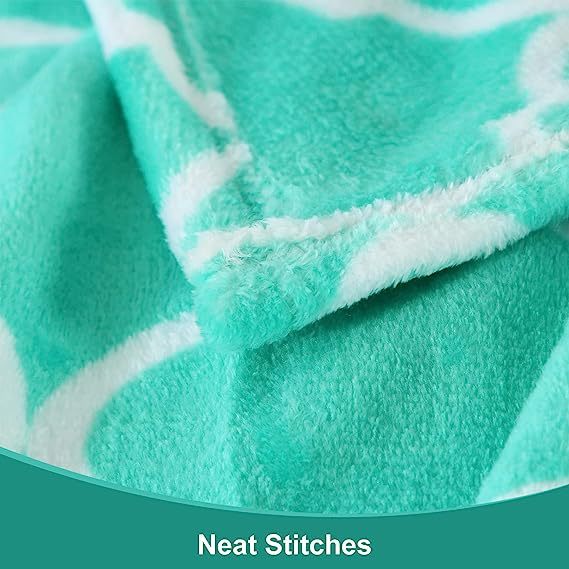 Blanket-Microfiber Lightweight Plush Reversible Throw Blanket-Aqua Green and White