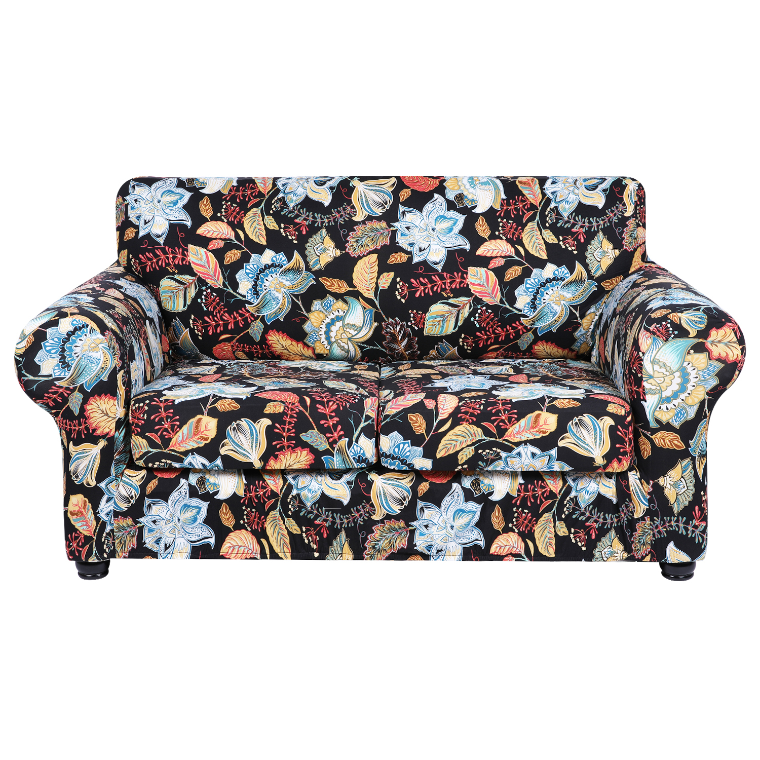 Slipcover-Floral Pattern Printed Sofa Slipcovers-Black