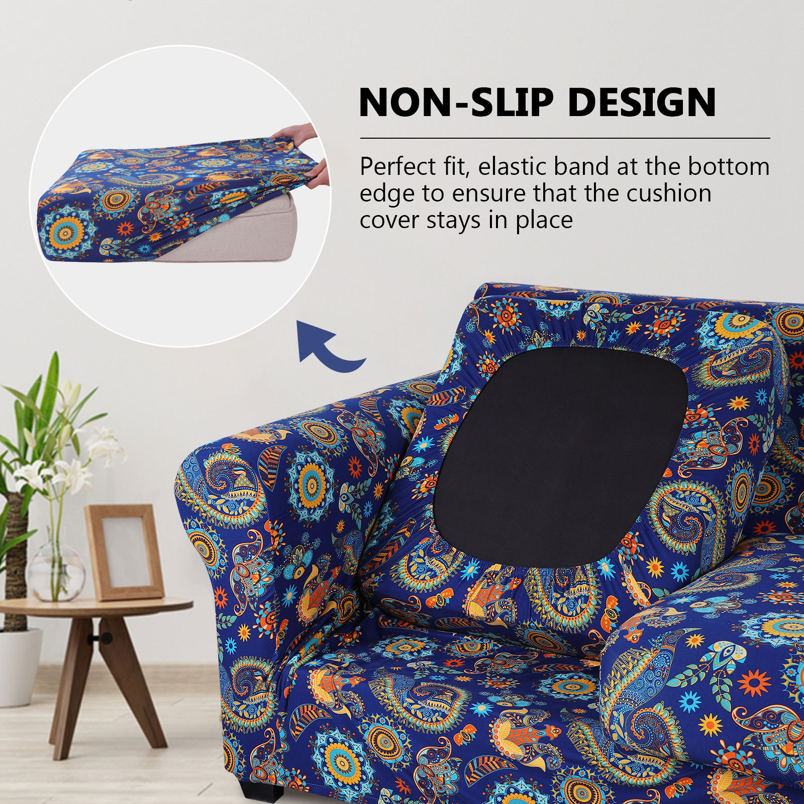 Slipcover-Floral Pattern Printed Sofa Slipcovers-Blue&yellow
