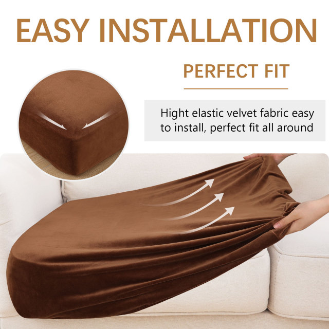 Velvet Stretch Couch Cushion Covers-Brown