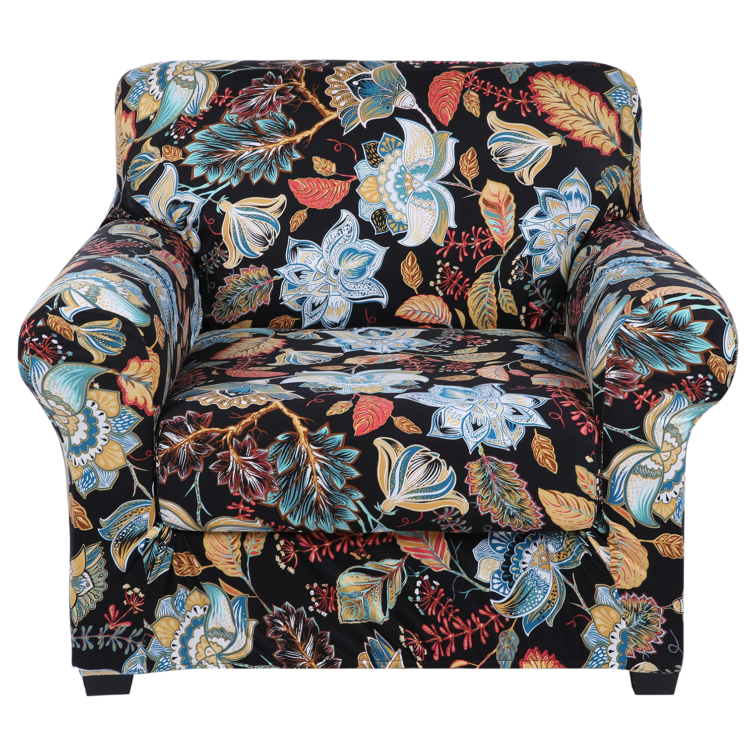 Slipcover-Floral Pattern Printed Sofa Slipcovers-Black
