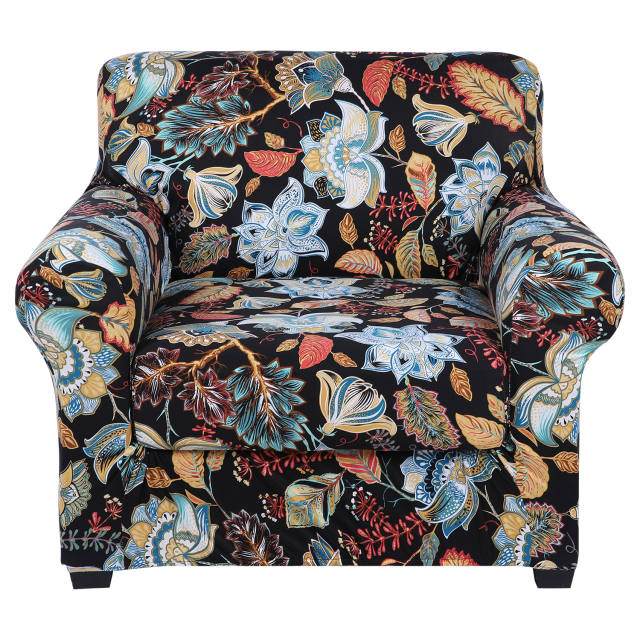 Slipcover-Floral Pattern Printed Sofa Slipcovers-Black