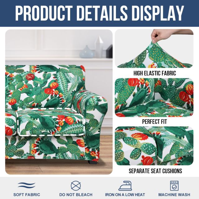 Slipcover-Floral Pattern Printed Sofa Slipcovers-Red green