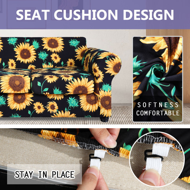 Slipcover-Floral Pattern Printed Sofa Slipcovers-Black&yellow