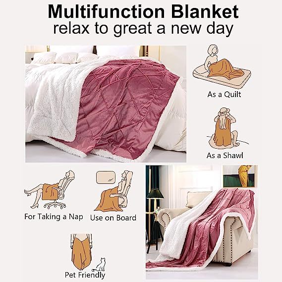 Blanket-Microfiber Lightweight Plush Reversible Throw Blanket-Pink