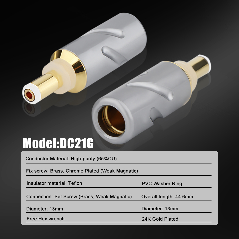 Monosaudio 24K Gold-Plated DC Power Connector - DC21/25, DC5.5x2.1mmx2.5 Plug and Socket for DIY Audio and Electronics Projects | High-Quality Gold-Plated Contacts for Superior Conductivity