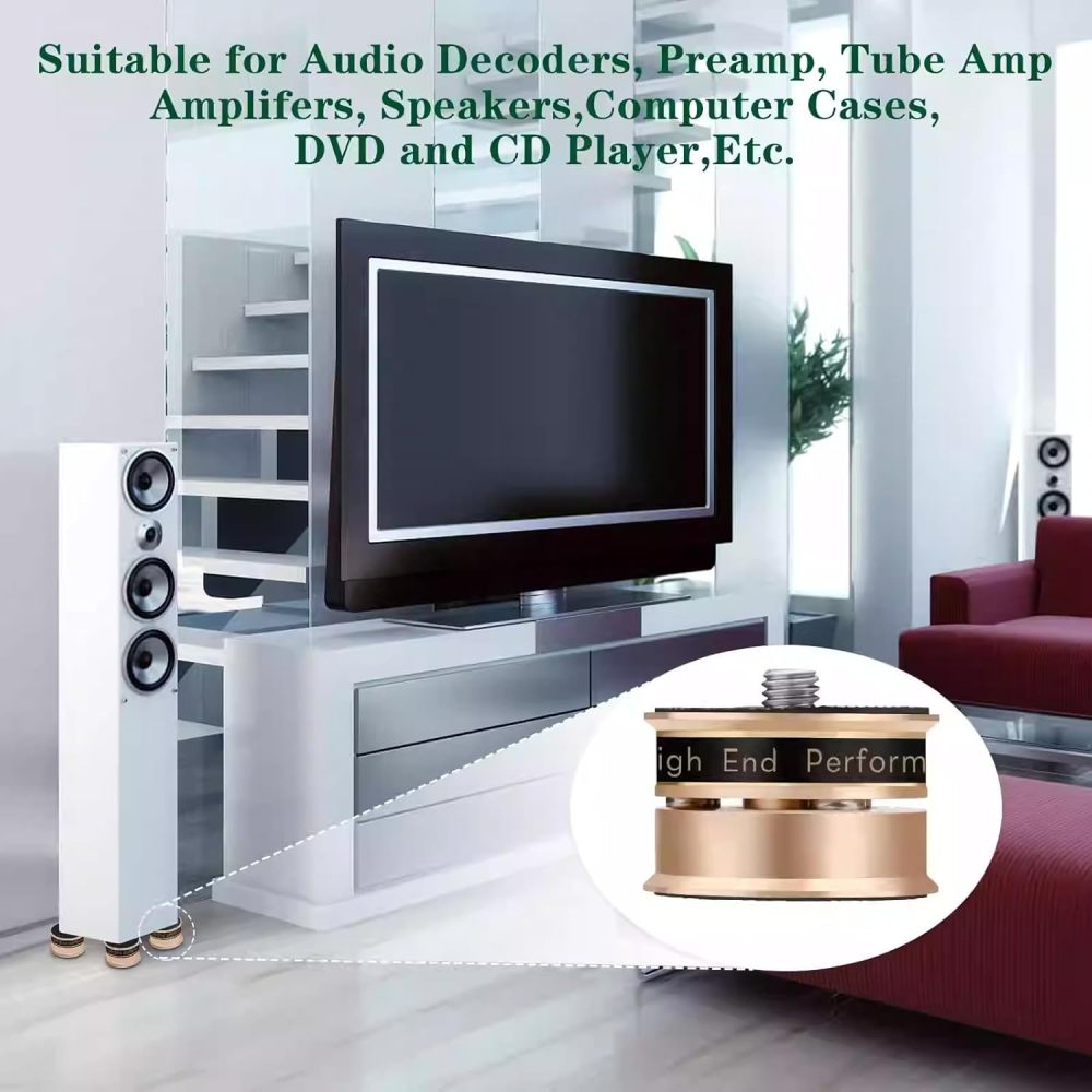 HiFi Speaker Isolation Feet Spikes Shock-Absorbing Aluminum Tube Amp Vibration-Damping Stand Feet CD Player Floor Protector Mat Subwoofer Vibration Absorber Non-Slip Base 39 * 24mm Black