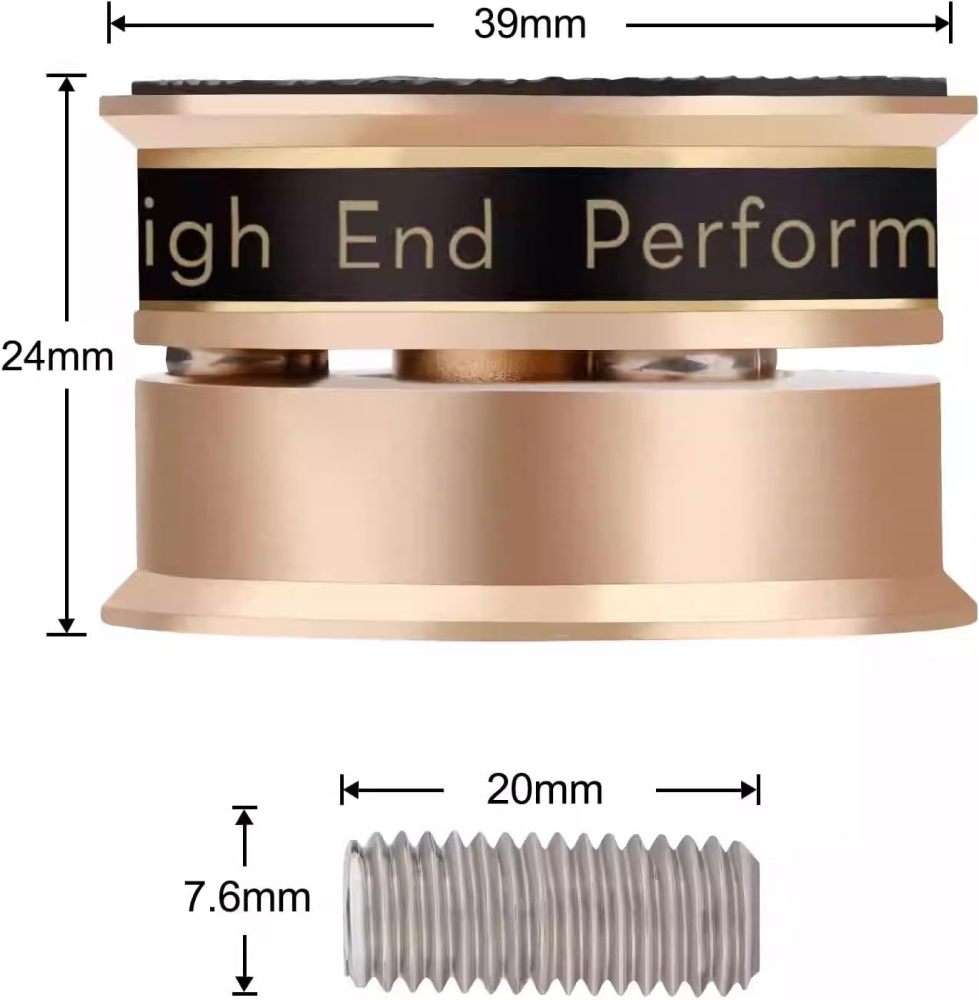 HiFi Speaker Isolation Feet Spikes Shock-Absorbing Aluminum Tube Amp Vibration-Damping Stand Feet CD Player Floor Protector Mat Subwoofer Vibration Absorber Non-Slip Base 39 * 24mm Black