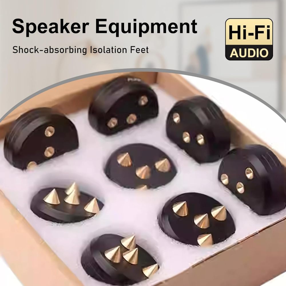 Preffair Audio Isolation Feet Stand Spikes Protector Mat Non-Slip Base for Record Players/Subwoofer/Turntable/Amplifier/Speaker (Solid Aluminum Alloy+Rubber mat +Spring, 44x38mm Black,4-Pack)