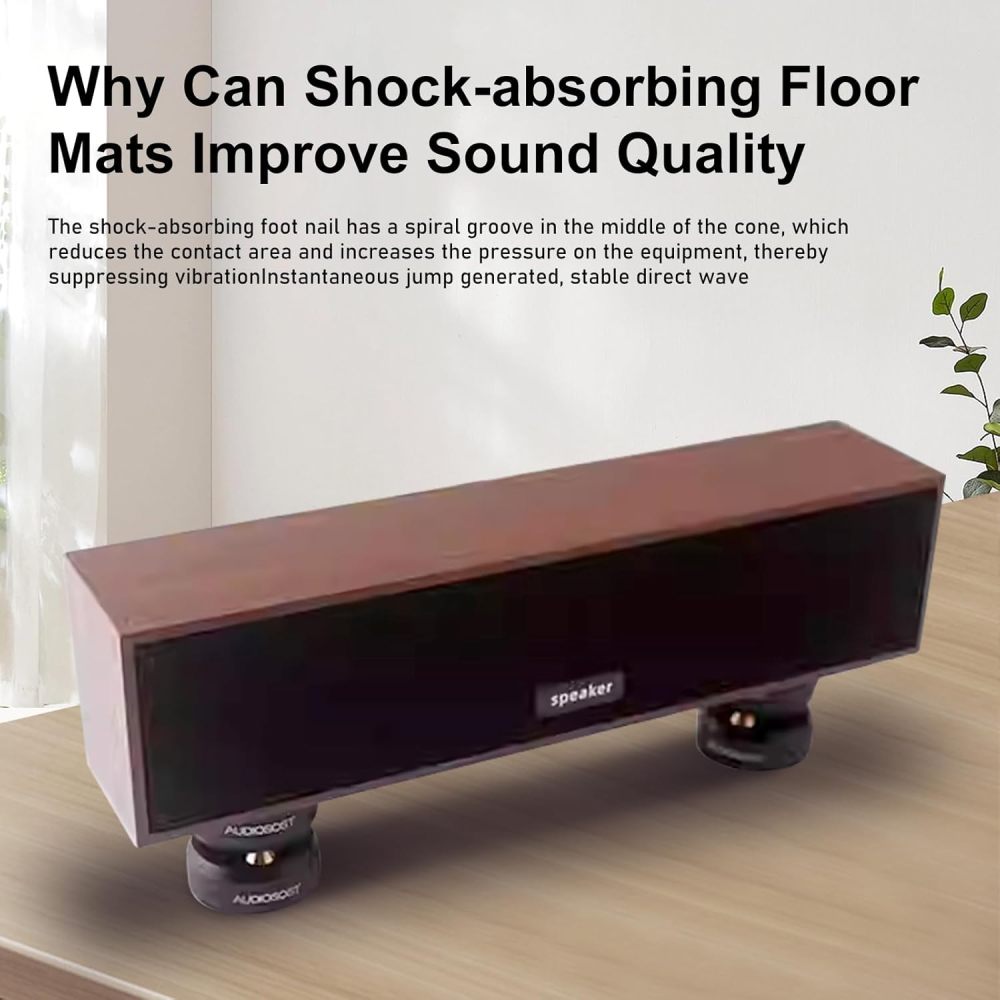 Preffair Audio Isolation Feet Stand Spikes Protector Mat Non-Slip Base for Record Players/Subwoofer/Turntable/Amplifier/Speaker (Solid Aluminum Alloy+Rubber mat +Spring, 44x38mm Black,4-Pack)