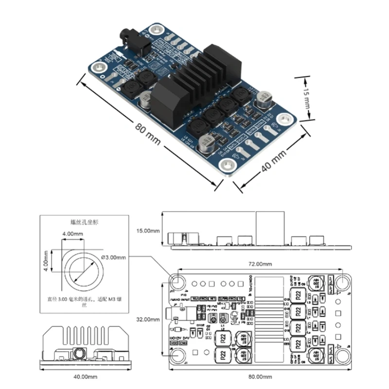 TPA3116 2X50W Stereo Power Amplifier 3.5mm Input  DC12V-24V