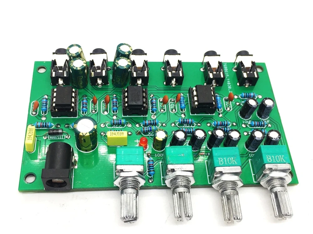 4 Ways Audio Mixing Amplifier Board Stereo 4 in 2 Out for Heaphone Pre-amplifier 16ohm-600ohms
