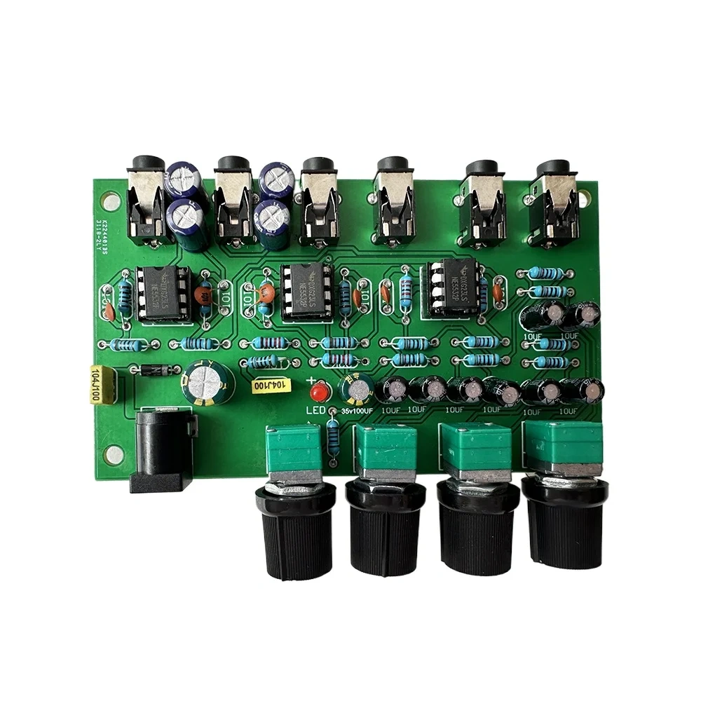 4 Ways Audio Mixing Amplifier Board Stereo 4 in 2 Out for Heaphone Pre-amplifier 16ohm-600ohms