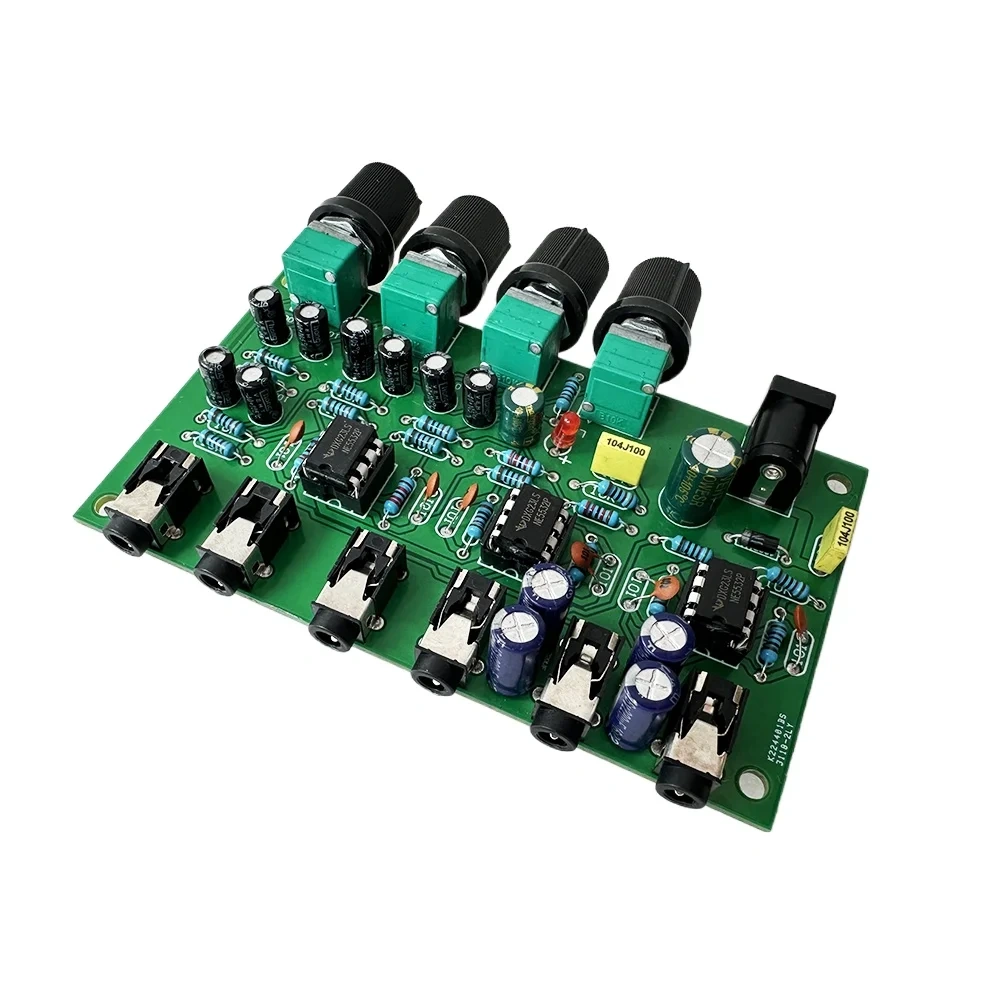 4 Ways Audio Mixing Amplifier Board Stereo 4 in 2 Out for Heaphone Pre-amplifier 16ohm-600ohms