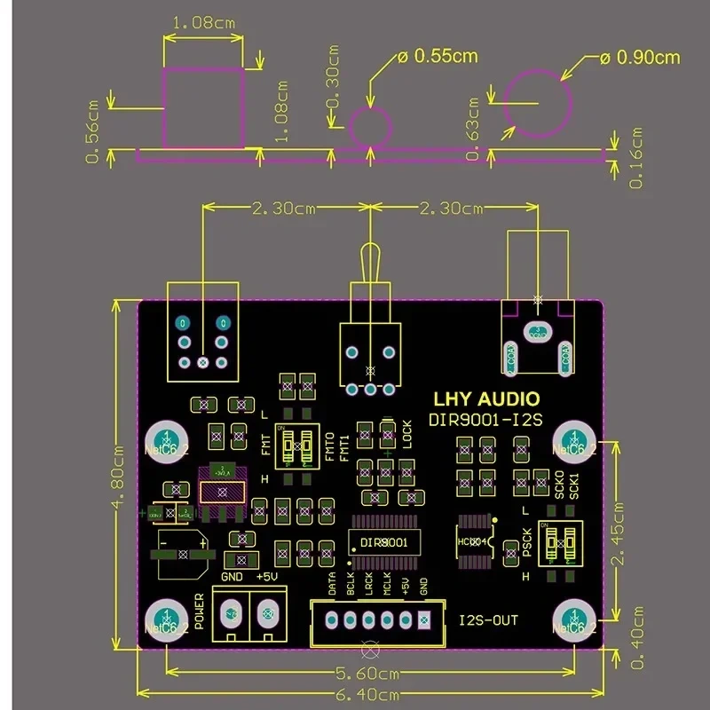 DIR9001 Coaxial Optical Fiber Receiving SPDIF To I2S Output 24bit 96khz Board 5V For DAC Amplifier