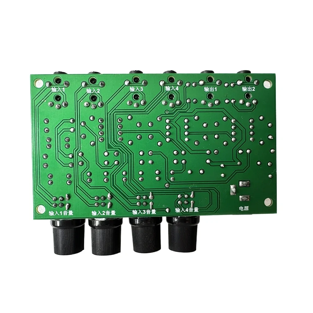 4 Ways Audio Mixing Amplifier Board Stereo 4 in 2 Out for Heaphone Pre-amplifier 16ohm-600ohms