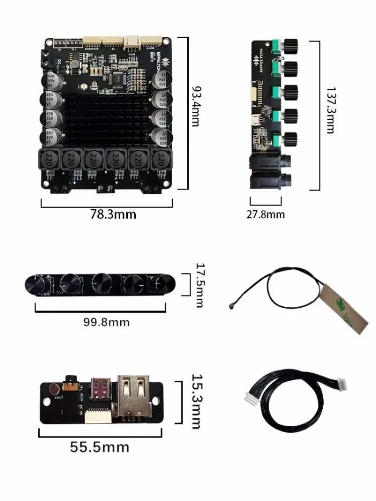 DSP2.1 Bluetooth 5.0 Digital Subwoofer Power Amplifier Board 100W+50W*2 Microphone with Volume Adjustment Knob Module