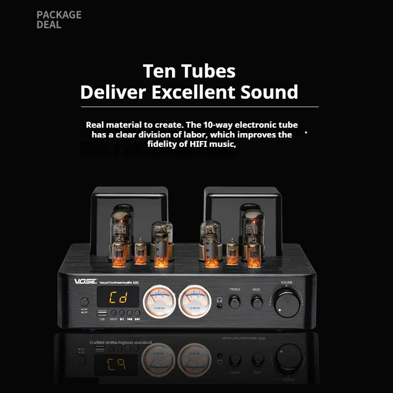 Tube DAC Amplifier with Bluetooth 5.0 USB Playback Optical Coaxial 6-in-1 Digital Audio Decoder for Desktop Sound System