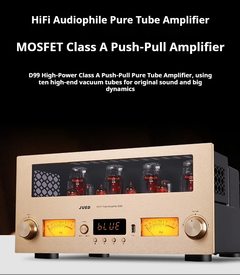 280W*2 KT88 Tube Amplifier Class A Push-Pull JUED D99 HiFi Audiophile FET Power Amp BT 5.1 LDAC USB XLR Integrated Amplifier